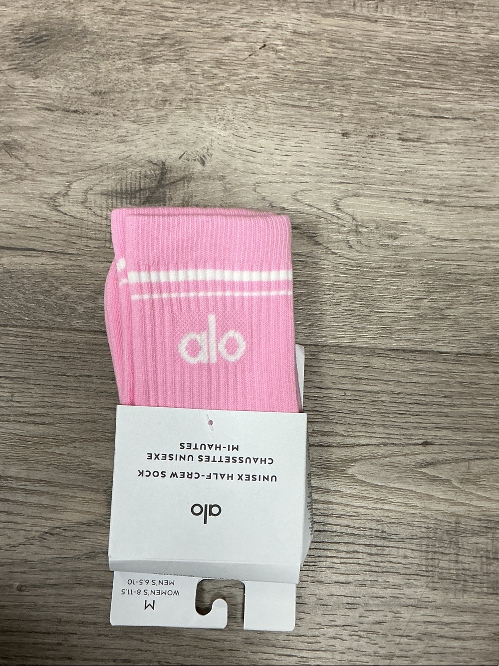 ALO Yoga Men's Pink Crew Socks with White Stripe Logo